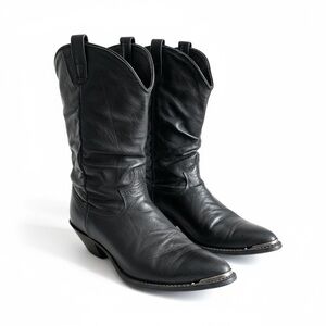 Black Leather Western Cowboy Boots Pointed Toe Low Heel Classic - 6.5